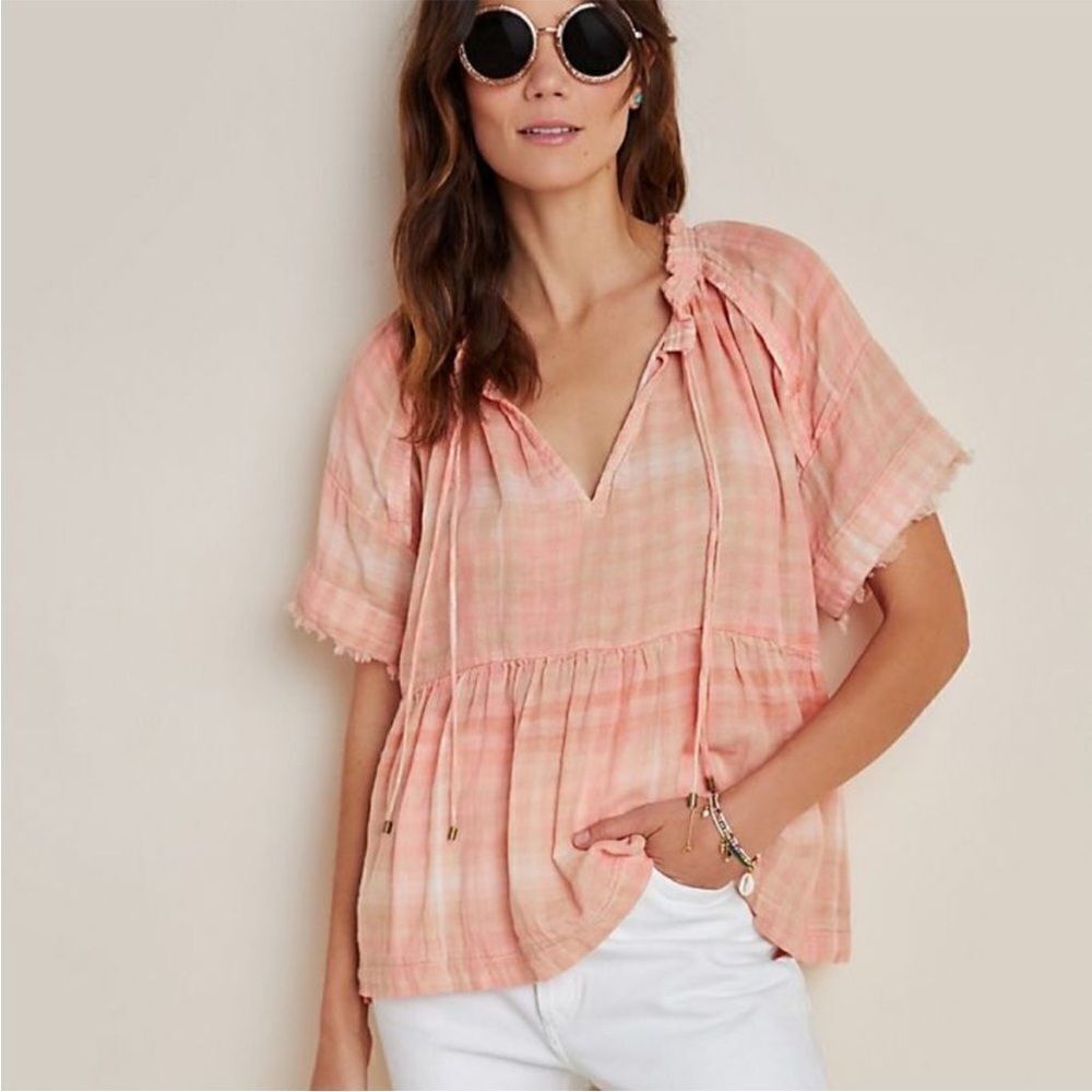 ANTHROPOLOGIE THE BETTE BABYDOLL PEASANT BLOUSE IN CORAL PINK SIZE SMALL EUC
